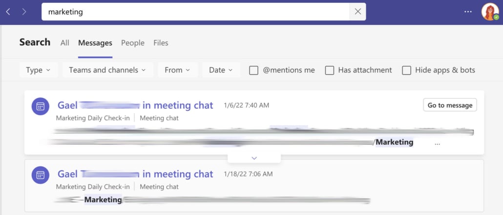 Microsoft Teams search